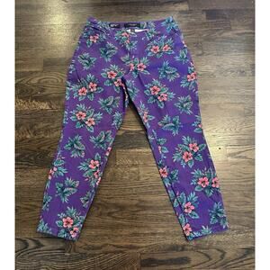 Nine West Cigarette Skinny Leg Jeans Size 30/10R Floral Purple Y2K Retro Hipster